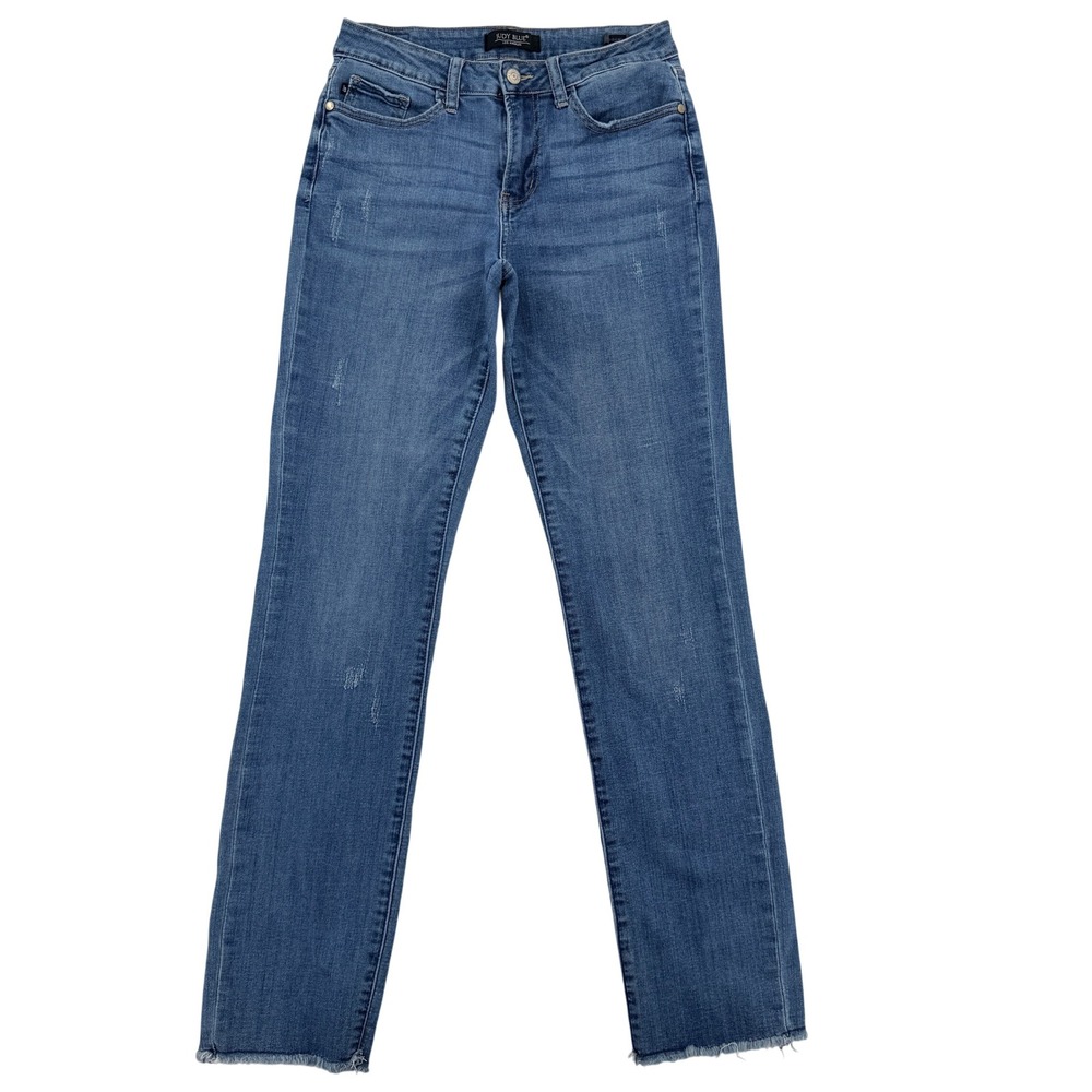 Judy Blue Womens Boyfriend Fit Distressed Raw Hem Jeans Medium Wash JB88357 5/27